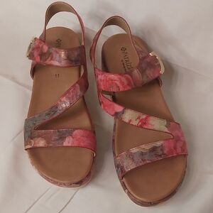 Pink and Brown Asymmetrical Sandals with Cork Footbed
